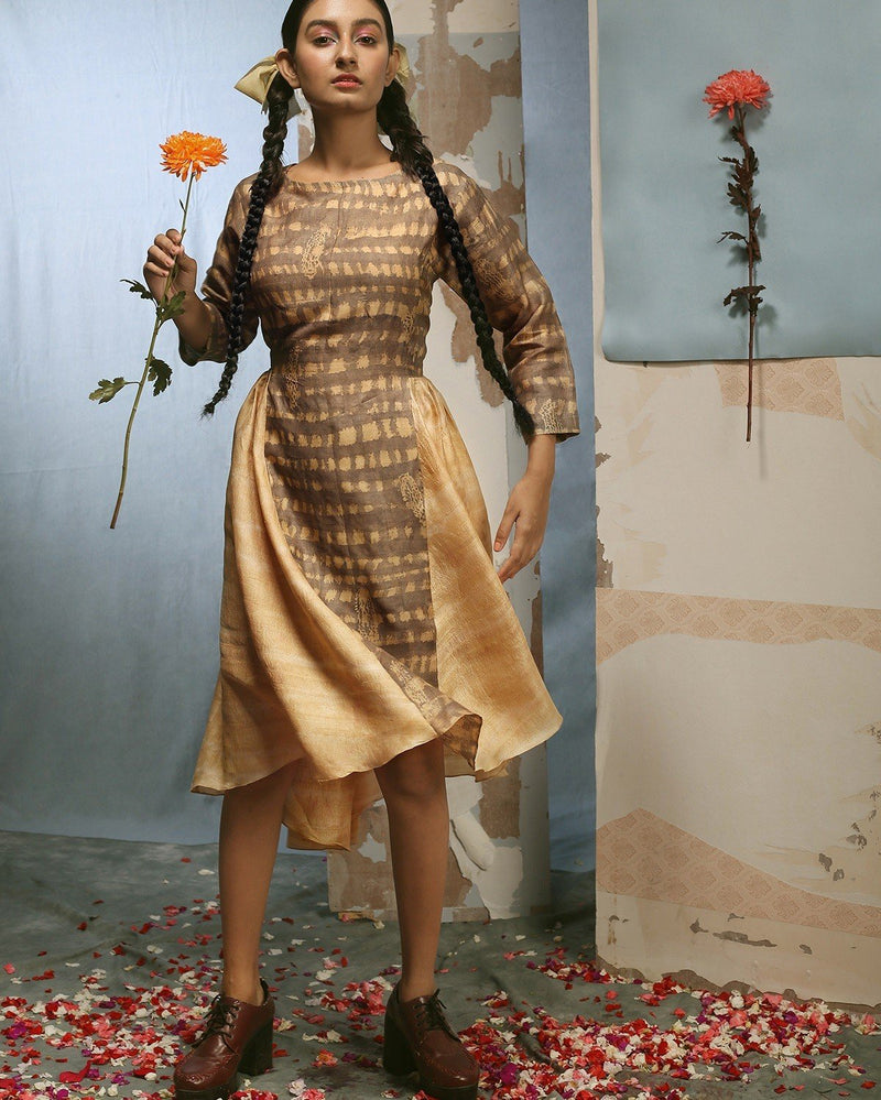 Ode By Oindrila & Arka  Raya Shibori Dress in Matka Tussar Silk
