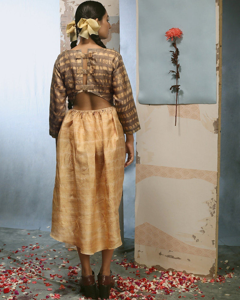 Ode By Oindrila & Arka  Raya Shibori Dress in Matka Tussar Silk