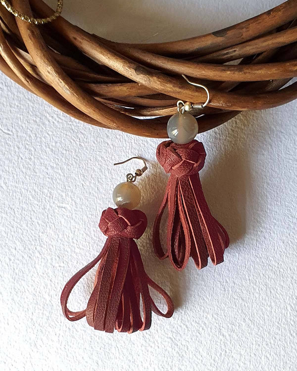 Noupelle  Rhosym Maroon Upcycled Leather Earring