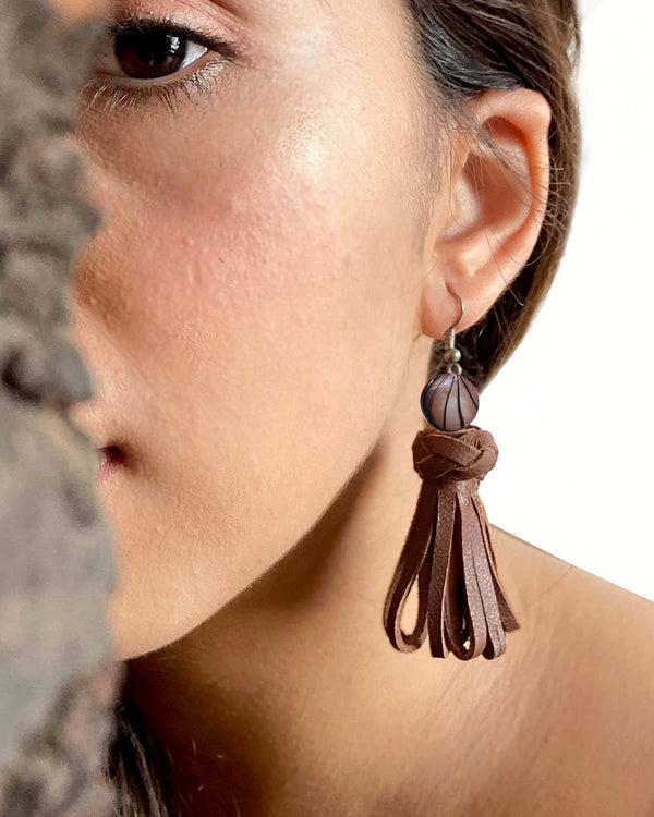 Noupelle  Rhosyn Brown Upcycled Leather Earrings