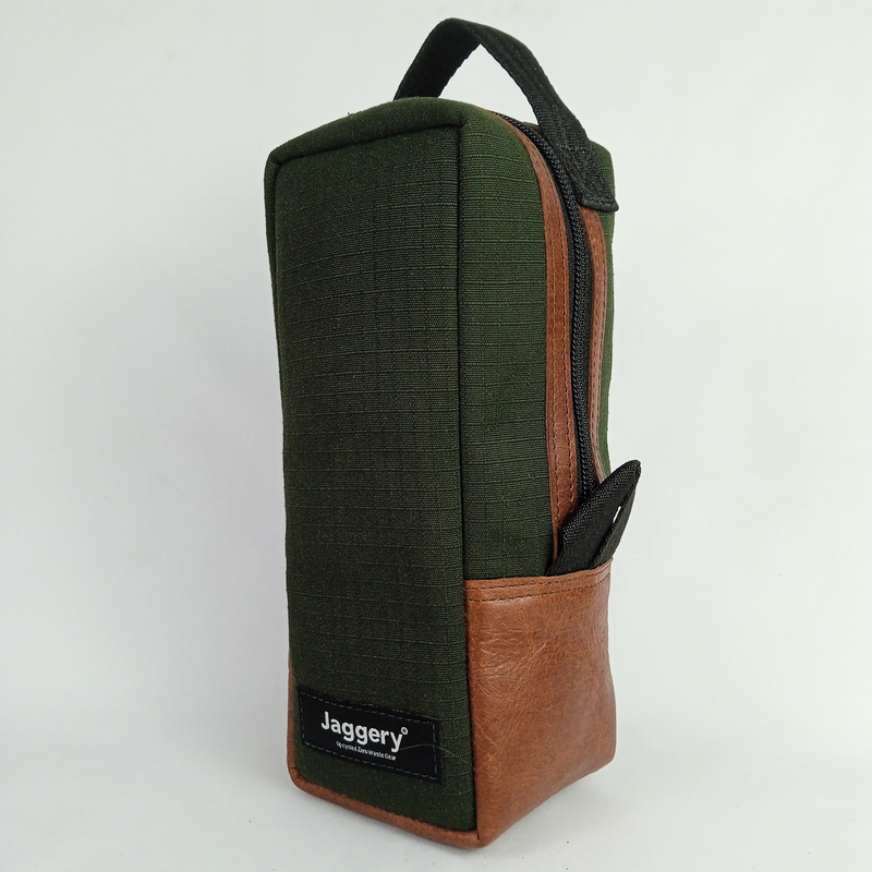 Jaggery Outback and Beyond Vertical Dopp Kit in Olive Green & Brown Salvaged Nubuck