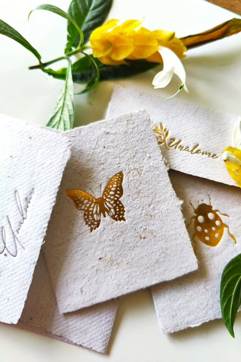 Unalome Butterfly Handmade Sugarcane Paper Wishcards - Set of 5