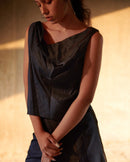 East 14  Rose Cotton Satin Cowl Top with hand block printing