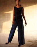 East 14  Rose Cotton Satin Cowl Top with hand block printing