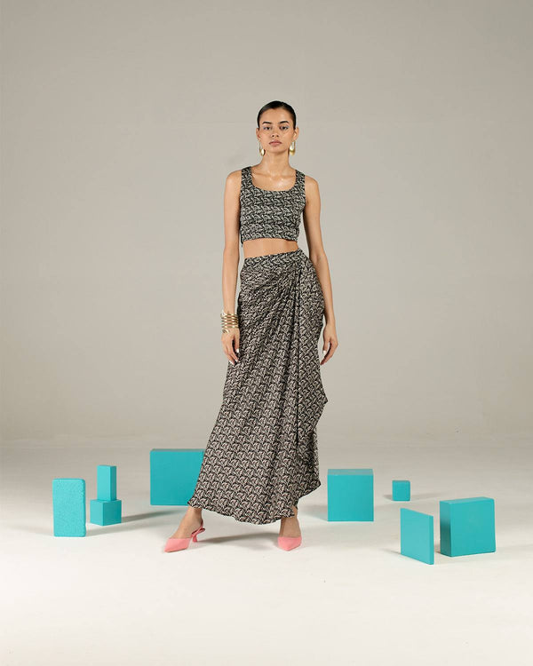 Studio Rigu  Azulik Draped Skirt and Crop Top in Vegan Silk