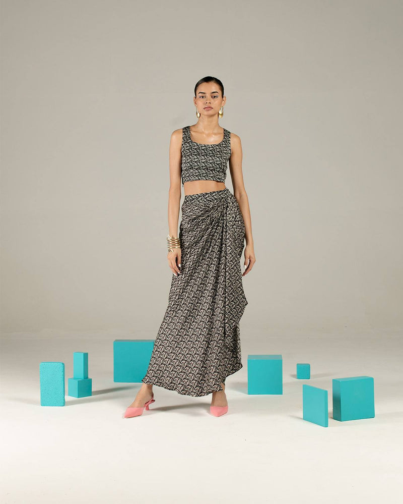 Studio Rigu  Azulik Draped Skirt and Crop Top in Vegan Silk