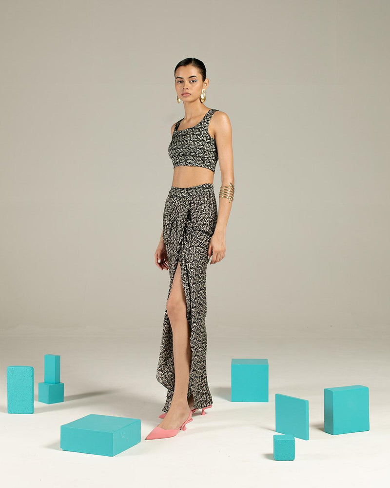 Studio Rigu  Azulik Draped Skirt and Crop Top in Vegan Silk