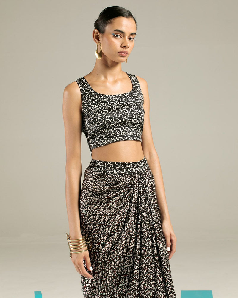 Studio Rigu  Azulik Draped Skirt and Crop Top in Vegan Silk