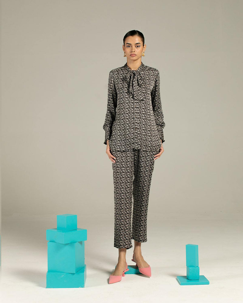 Studio Rigu  Azulik Knot Shirt and Trousers Co-ord in Vegan Silk