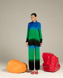 Studio Rigu  Lehriya Blue Shirt and Straight Trousers Co-ord in Vegan Silk