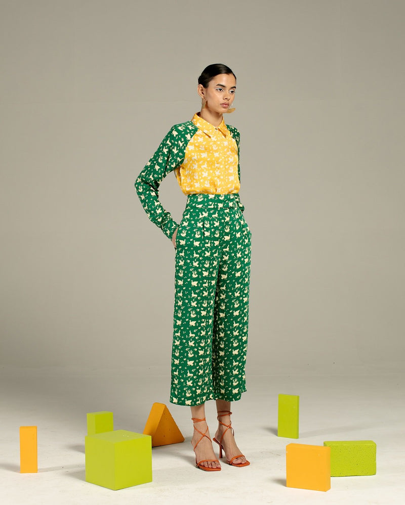 Studio Rigu  Chidiya Raglan Sleeve Shirt with Trousers Co-ord in Vegan Silk