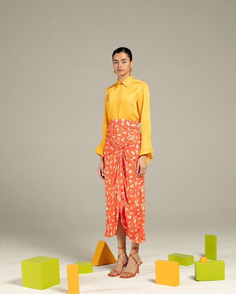 Studio Rigu  Jodhpur Mustard Linen Shirt with Draped Cuff