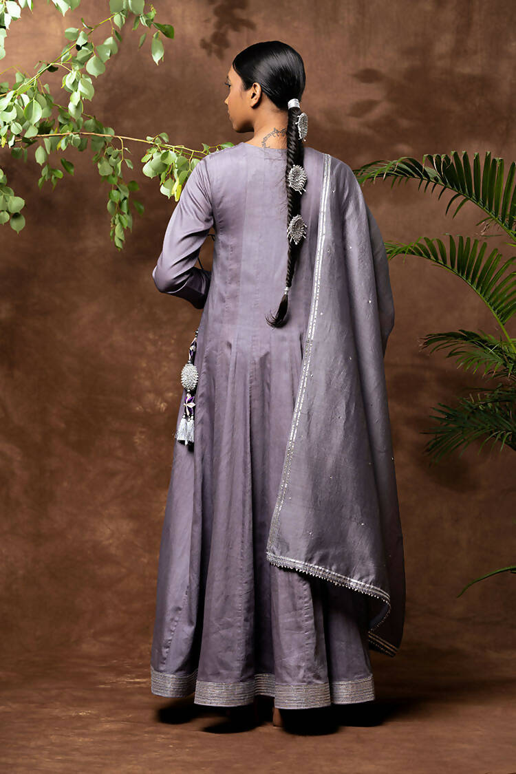 Taraasi Women's Purple Gray Kalidar Full Length Kurta With Handcrafted Tassels (Set Of 2)