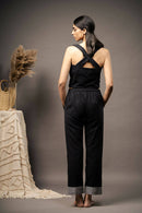 Taraasi Women's Black And White Handwoven Cotton Crop Top Pant And The Panelled Shrug Dress