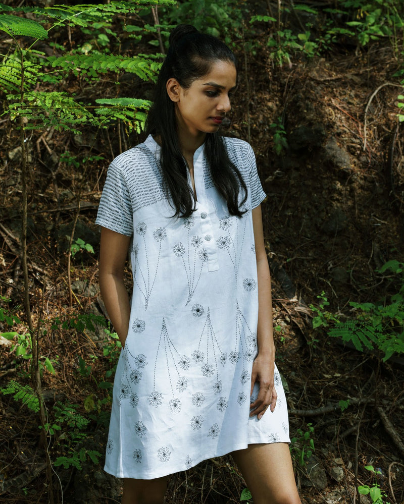 Handcrafted "Dandelion shower" Hemp dress