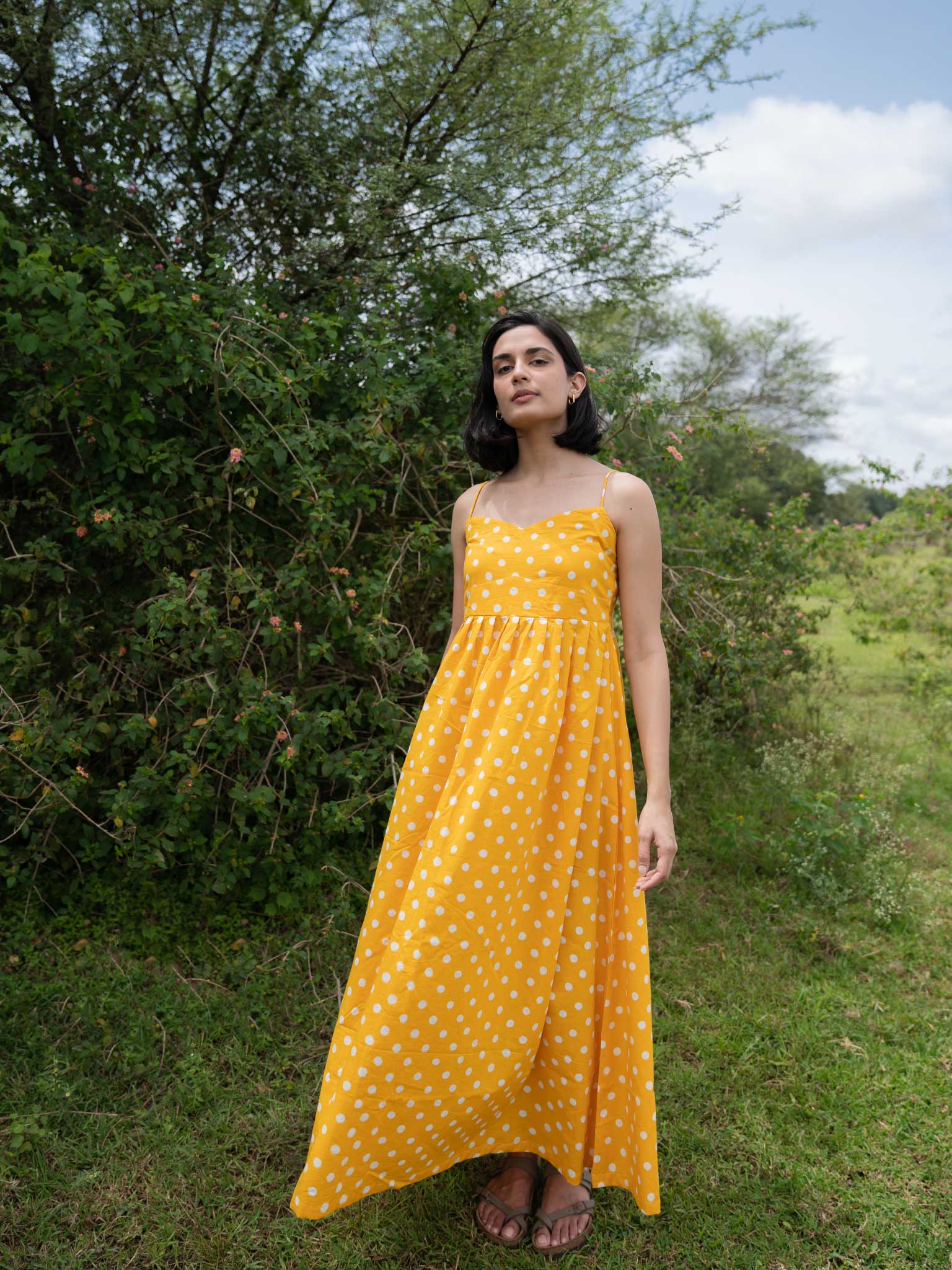 Yellow polka dot maxi dress hotsell