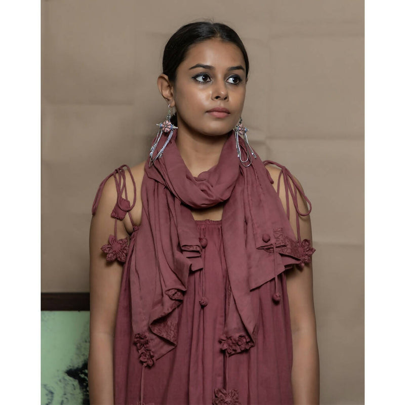 AC By Aratrika Chauhan 100% Organic Cotton Mulmul Maroon Dress - Stole set