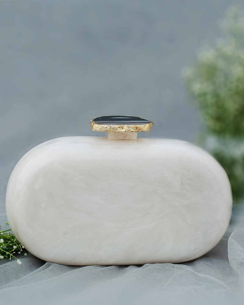 Sneha Bagrecha  The White Baroque Capsule Clutch - Black Stone