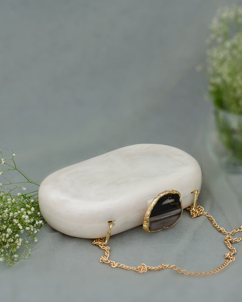 Sneha Bagrecha  The White Baroque Capsule Clutch - Black Stone