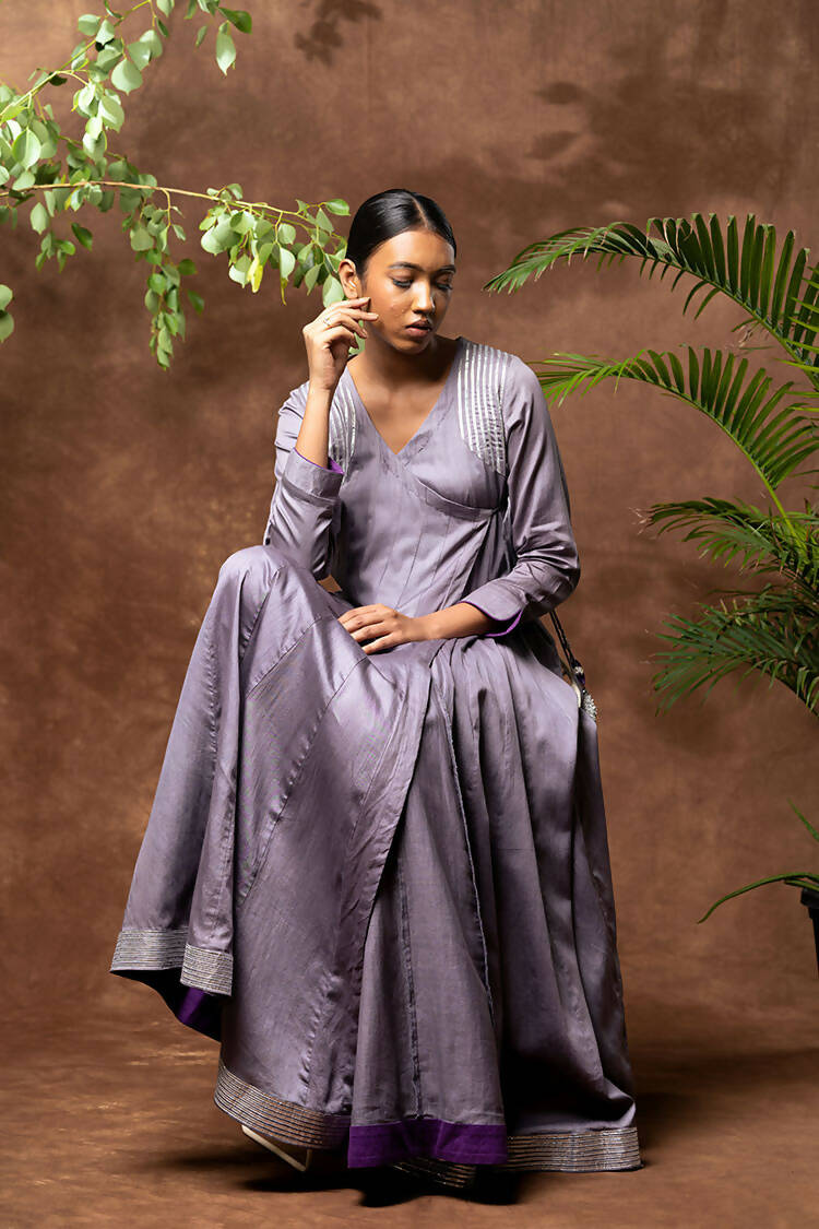 Taraasi Woman's Purple Gray Kalidar Full Length Kurta
