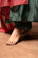 Taraasi Women's Bottle Green Handloom Chanderi Silk Hand Embroidered Angrakha (Set Of 3)