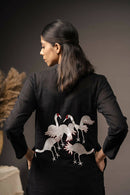 Taraasi Women's Black Organic Cotton Hand Embroidered Kurta