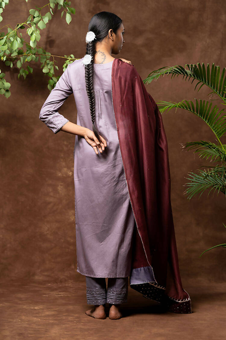 Taraasi Women's Purple Gray Cotton Silk Sequin Work Pant