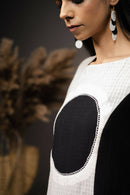 Taraasi Women's Black And White Handwoven Cotton Appliqué Work On Basic Fabric Using Buttonhole Stitch Dress