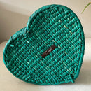 Saanjh Kauna Straw Handwoven Heart In A Box Teal