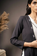 Taraasi Women's Black Handwoven Cotton Hand Embroidery On Buttonholes Shrug