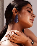 Noupelle  Row Blue Upcycled Leather Earring