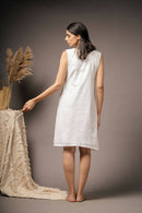 Taraasi Women's White Hand-spun Dress With Black Handwoven Shrug