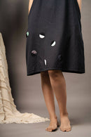 Taraasi Women's Black Handwoven Cotton Pintucks And Circles Appliques Work Dress