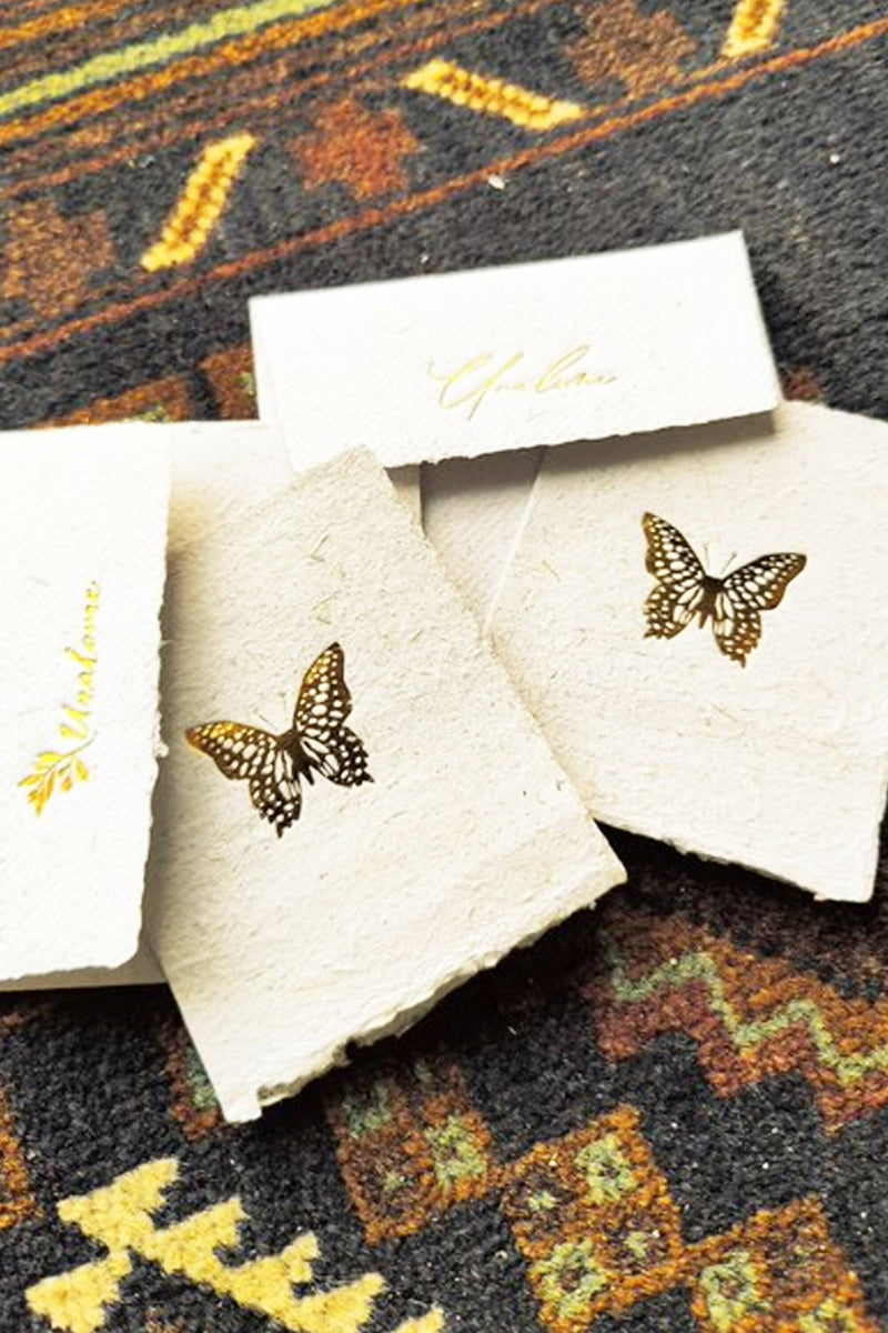 Unalome Butterfly Handmade Sugarcane Paper Wishcards - Set of 5