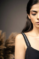 Taraasi Women's Black Handwoven Cotton Beautifully Detailed With Basic Running Stitch Dress