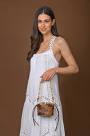 X Feet Above Cairo Organic Jute and Upcycled Full Grain Leather Handbag