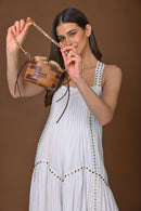 X Feet Above Cairo Organic Jute and Upcycled Full Grain Leather Handbag