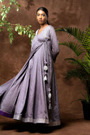 Taraasi Women's Purple Gray Kalidar Full Length Kurta With Handcrafted Tassels (Set Of 2)