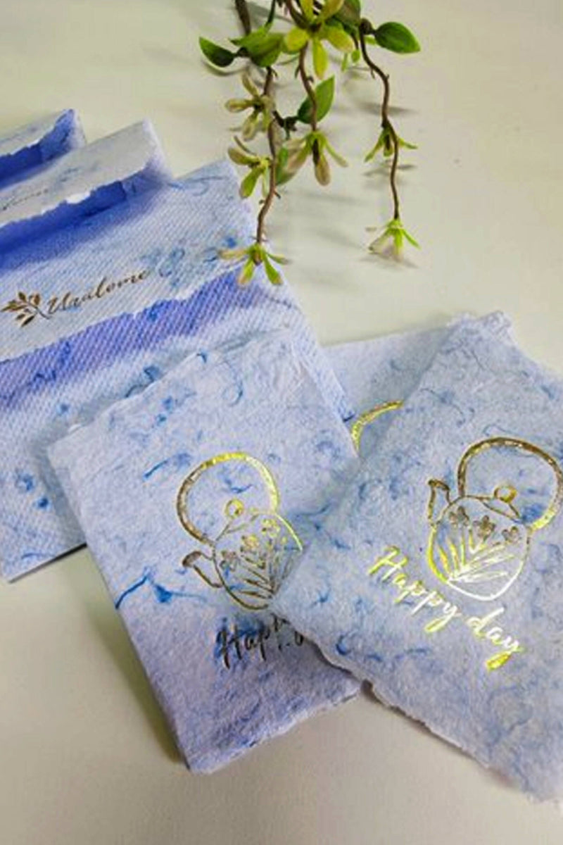 Unalome Happy Day Blue Textile Paper Wishcards - Set of 5