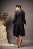 Taraasi Women's Black Handwoven Cotton Embroidery Applique Work And Chain Stitch Dress