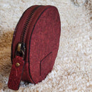 VEGAN COCONUT LEATHER ROUND POUCH - GARNET RED