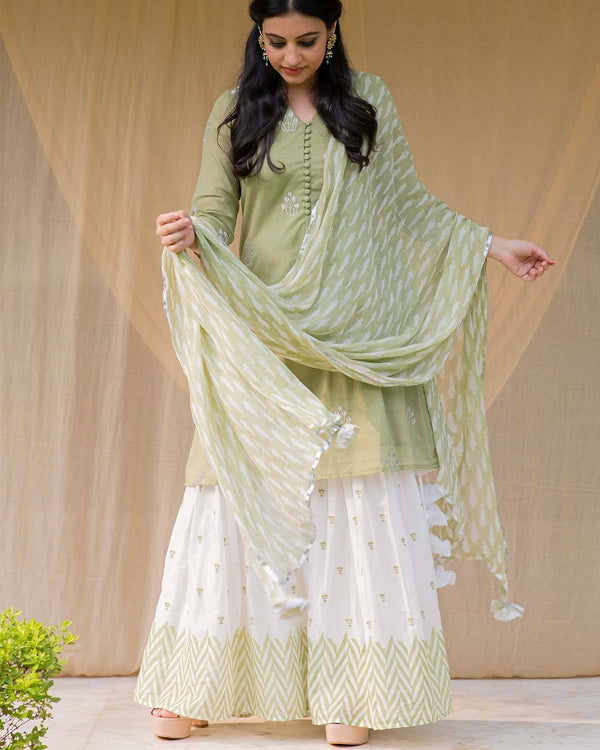 Kapraaha  Green Embroidered Cotton Sharara Set