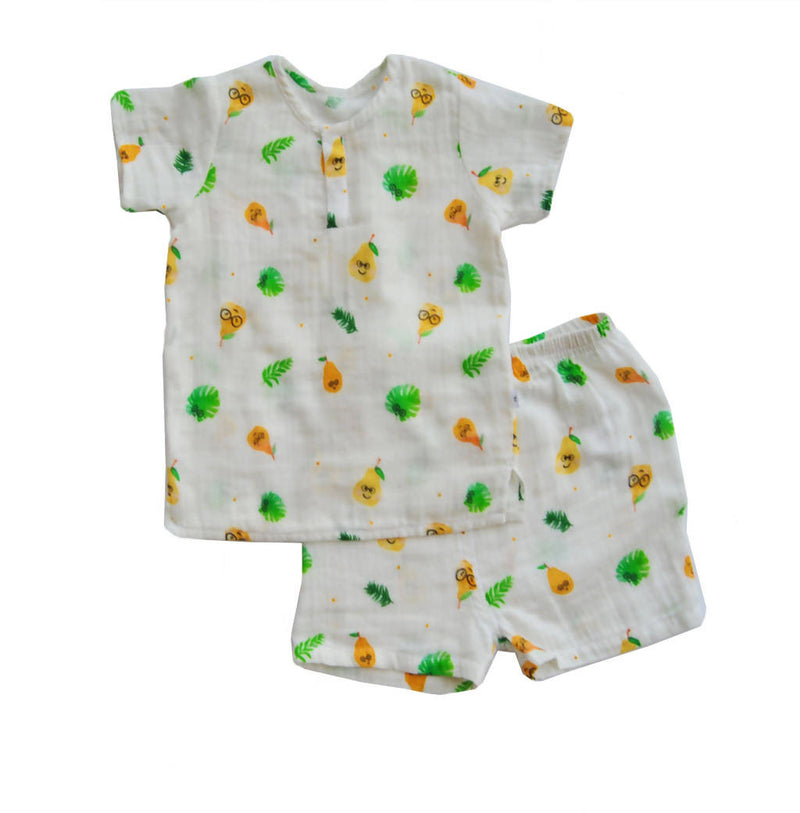 Ethically Made Poppet Pear Organic Muslin Shorts and Tee Set