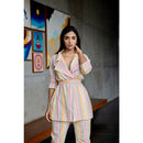 AC By Aratrika Chauhan 100% Organic Handloom Cotton Stripe Pink Jacket-Pant