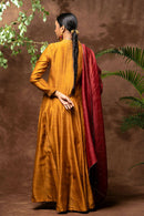 Taraasi Women's Mustard Handloom Chanderi Silk Panels And Twisted Pintucks And Hand Embroidered Mukaish/Badla Work Kurta