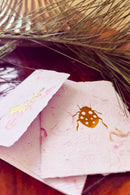 Unalome Ladybug Handmade Pink Textile Paper Wishcards - Set of 5