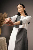 Taraasi Women's Black And White Hand-spun Muslin Cotton And Striped Fabric Dress