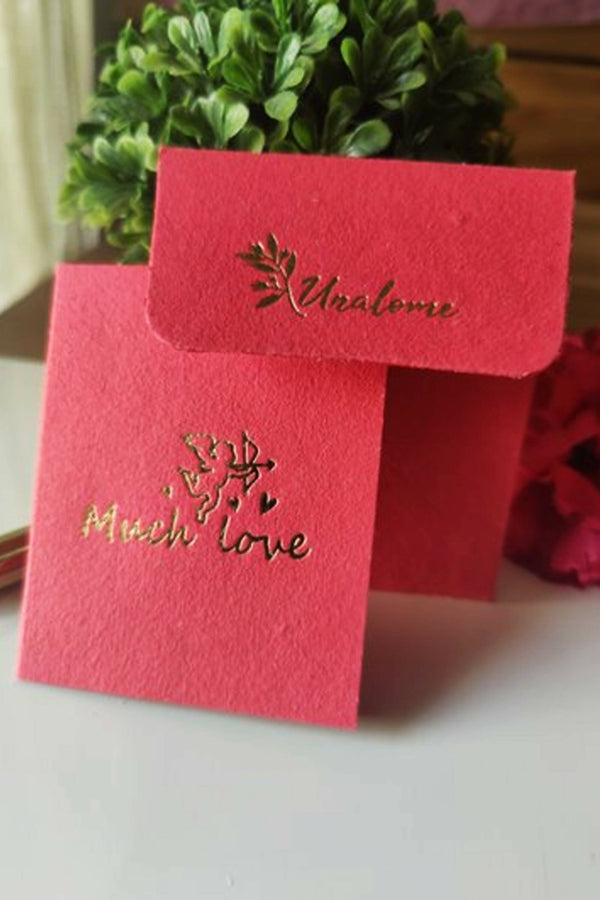 Unalome Red Handmade Linen Textile Paper Wishcards - Set of 5