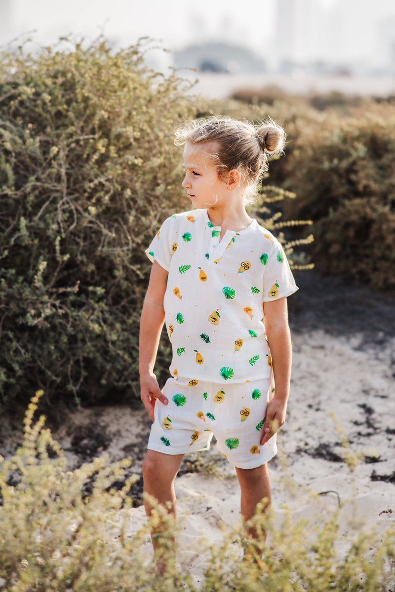 Ethically Made Poppet Pear Organic Muslin Shorts and Tee Set
