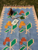 The Mango Tree Organic Cotton Handwoven Hibiscus Blue Dhurrie